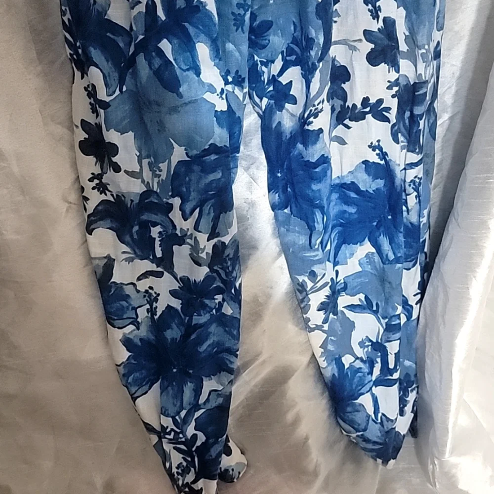 New Zara Glen Floral Jumpsuit Linen & Viscose Tie Front Cut Out Ruched Waist